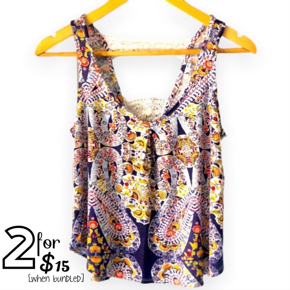 🟢[eyeshadow] Colorful Lightweight Flowy Festival Top with Crochet Accents